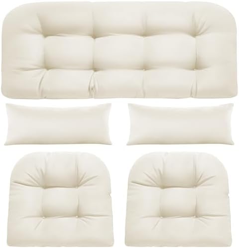 Wicker Chair Cushions, 5Pcs Outdoor Cushions Sets, Cream