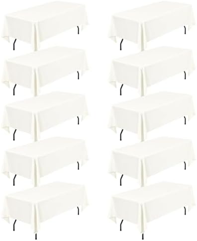 10 Pack 60 x 102 Inch Rectangle Tablecloth, Ivory Tablecloth for