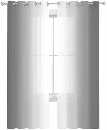 Rustic Gray Sheer Curtains 63 Inch Length Grommet Semi Sheer Drapes