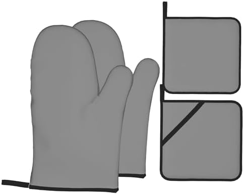 4Pcs Oven Mitts and Potholders, Grey Solid Color Elegant Oven Mitts