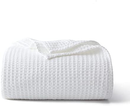 100% Cotton Waffle Blanket for Bed King Size, White, 104 x 90 Inches