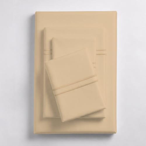Linen Home 100% Cotton Marrow Percale Sheet Set, Queen Size, Light
