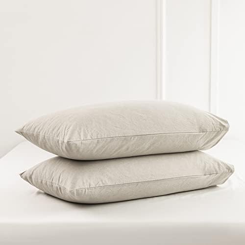MOOMEE Pillowcase Set of 2 100% Washed Cotton Linen-Like Queen