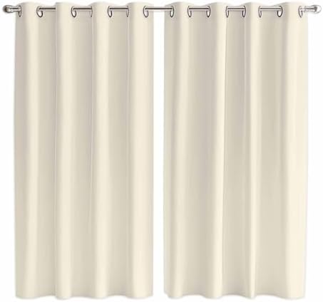 Cream Window Curtain Panels 84 Inches Long, Farmhouse Solid Beige