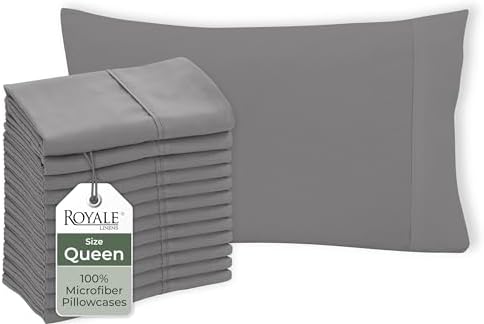 Royale Linens Grey Pillowcase Set of 12 - Queen 20"x30" Bed Pillow