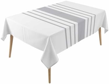 Gray Rectangle Tablecloth 60 x 120 Inches Striped Vintage Linen