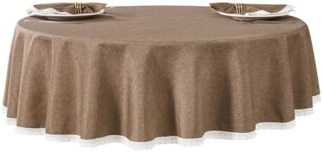 Mocha 70inch Round Polyester Linen Farmhouse Tablecloth