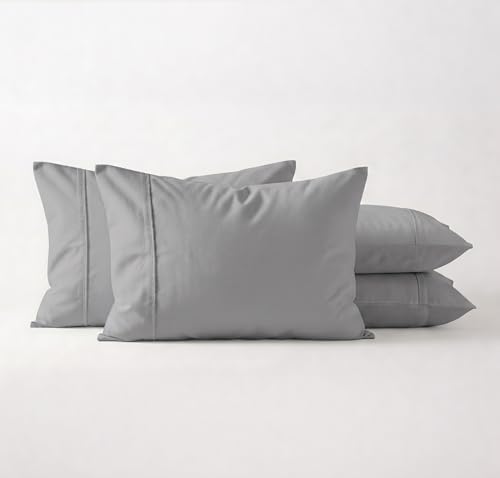 Light Grey Set of 4 Standard Queen Pillow Cases, Single-Ply Premium