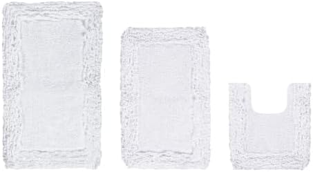 TRP Farmhouse Accent Cotton Bathroom Rugs Sets 3 Piece - White