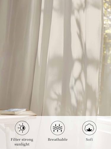 Sheer Curtains 108 inches Long 2 Panels Set Beige Solid Color Sheer
