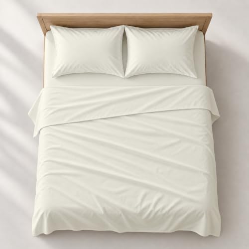 Full 4 Piece Bed Sheet Set - 15" Deep Pocket, Soft Lightweight Ivory