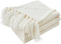 CozeCube Chenille Throw Blanket, Cream White Fringe Blanket, 50"X60"