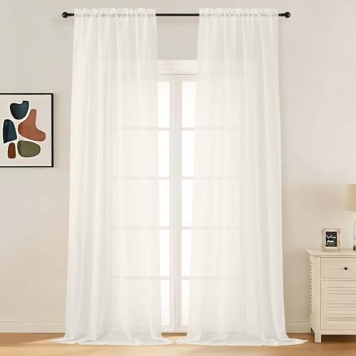 LIVEKID Ivory Sheer Curtains 108 Inches Long 2 Panels - Light