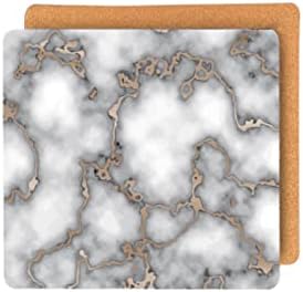 Dainty Home Smokey Gold Marble Square Cork Placemats - Heat Resistant