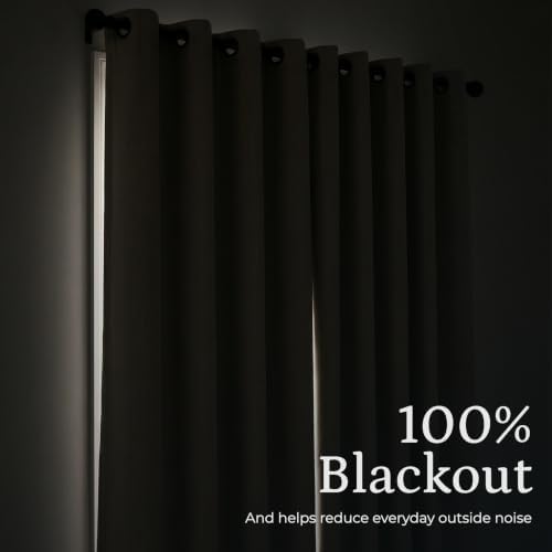 Linen Look 100% Blackout Bedroom Curtains, 96 Inch Long