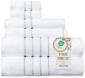 100% Cotton 550 GSM 6 Piece Towel Set: White (Gray Stripes)