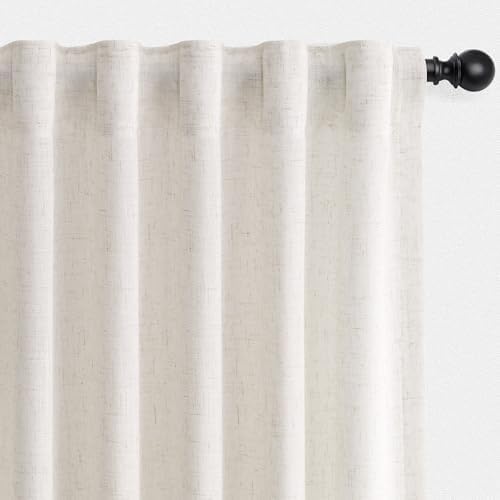 SMABU Extra Long Linen Curtains 120 Inches Long Hook Belt 2 Panels