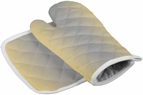 Quilted Cotton Terry Cloth Oven Mitt, Pot Holder Lemon Yellow Grey