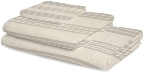 Bath Towel Set, Gray Stripes Burlap Soft Absorbent Bathroom Towels