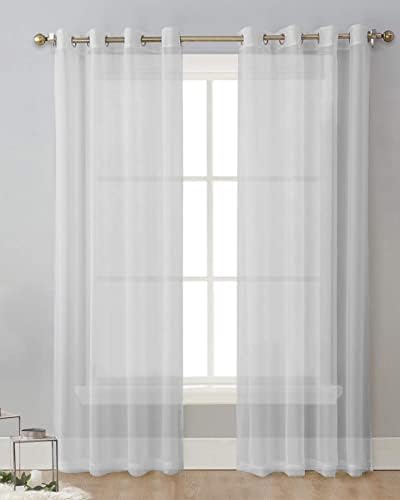 Teamery Sheer Curtains 63 Inches Long, Gray Solid Color Sheer