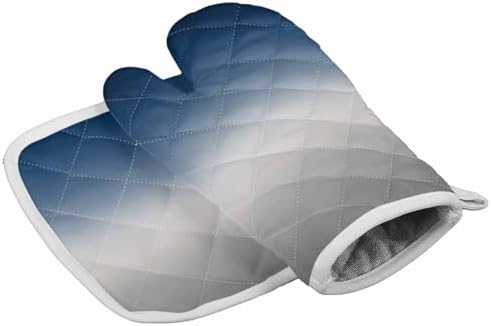 Quilted Cotton Terry Cloth Oven Mitt, Pot Holder Ombre Blue Gray