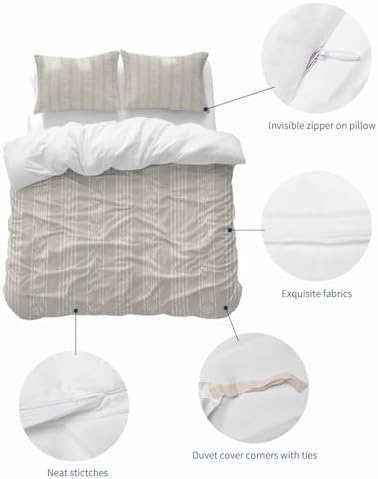 LooPoP Duvet Cover Set Queen Size Beige Boho Comforter Sets 3 Pieces