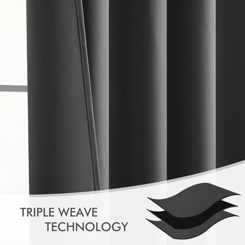 MIULEE Grey Back Tab Blackout Curtains 52x120 Inch Long 2 Panels Set