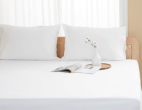 Pillow Cases 100% Cotton Percale Standard Queen Size Set of 4, White