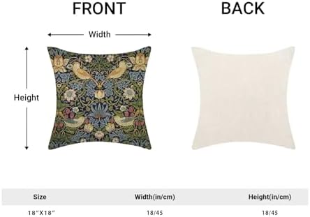 Floral Pillow Covers 18x18 Inch Set of 2, Sage Green Flower Bird