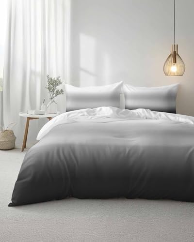 Duvet Cover Set Queen, Abstract Gradient Gray Black 3 Piece Bedding