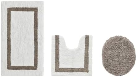 Tufted Cotton White Beige Bathroom Rugs Sets 3 Piece