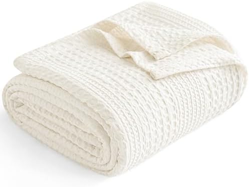 PHF Lightweight Waffle Weave Blanket King for Bed Coconut White