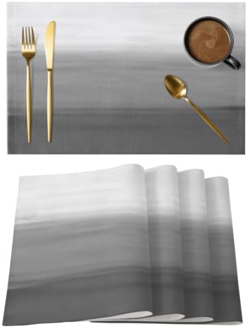 Cotton Linen Placemats for Dining Table Set of 8 Abstract Gray