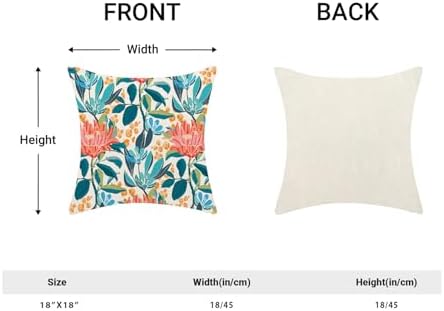 Boho Floral Pillow Covers 18x18 Inch Set of 2 Teal Coral Leaf Floral