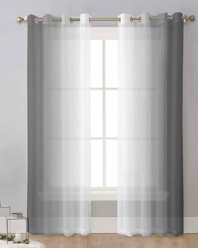 Rustic Gray Sheer Curtains 63 Inch Length Grommet Semi Sheer Drapes