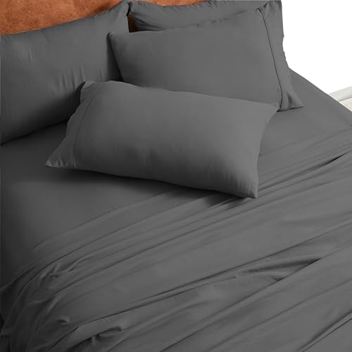 4-Piece Cotton Bed Sheet Set King 16" Deep Pocket Dark Grey