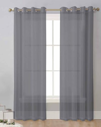 Grey Pure Color Sheer Curtains 63 Inch Length 2 Panels Set, Aesthetics