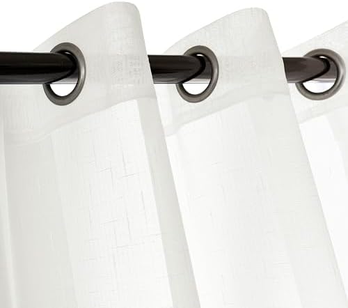 Sheer Curtains Faux Linen Semi Voile Light Filtering Drapes Pair for