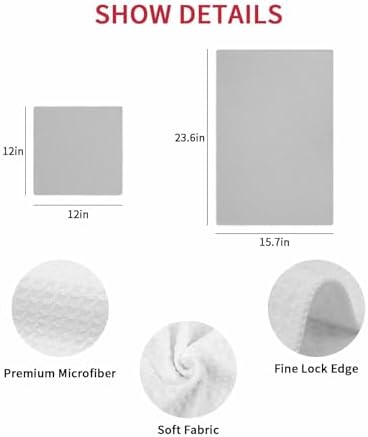 PIEPLE Grey Kitchen Dish Towels for Drying Dishes Set of 4, Waffle