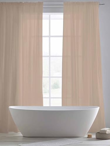 Beige Solid Color Sheer Curtains 108 Inch Length 2 Panels, Aesthetics