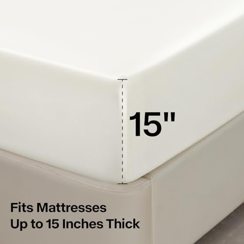 BEDELITE Satin Sheets Full Size Bed Set, Ivory White, 4 Pieces