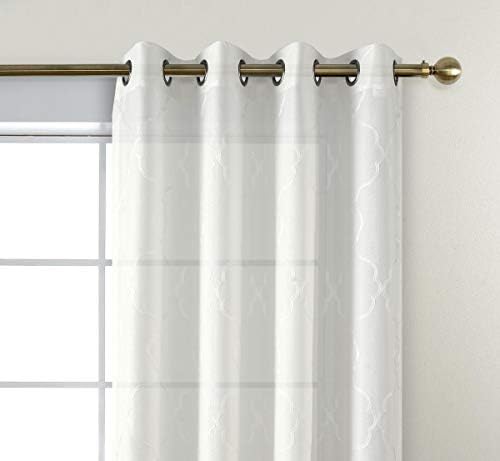 MIUCO Moroccan Embroidery Semi Sheer Curtains Faux Linen Grommet