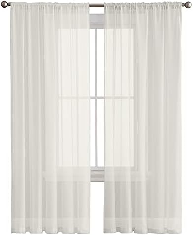 Sheer Curtains 108 Inches Long, Solid Color Beige Window Treatment
