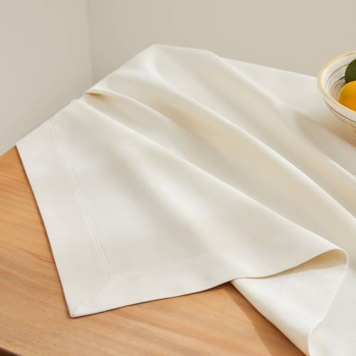 ZeeMart Linen Textured Rectangle Table Cloth, 60x104 Inch Ivory