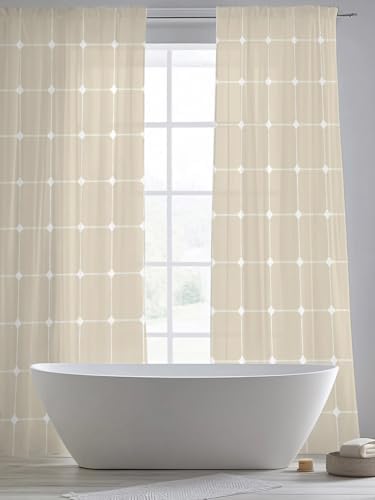 Ivory Grid Semi Sheer Curtains 108 inches Long Window Treatments