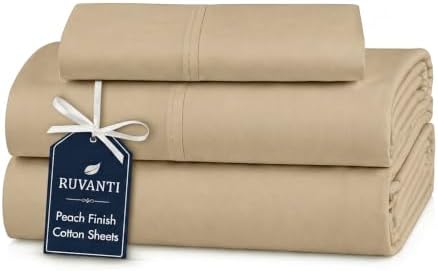 RUVANTI 100% Cotton Twin XL Sheets, Percale Weave Twin XL Set, Olive