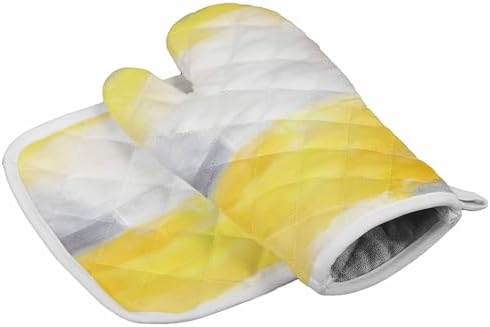 Quilted Cotton Terry Cloth Oven Mitt, Pot Holder Ombre Yellow Grey