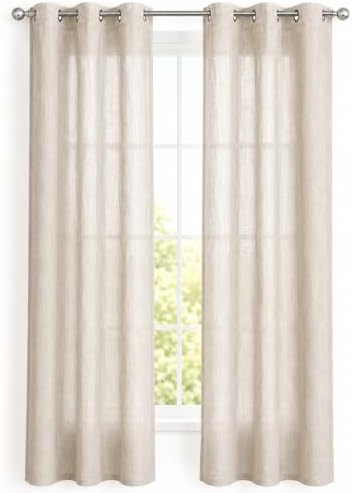 Rooh Threads Linen Sheer Curtains 84 Inches Long, 2 Panels Set, Light