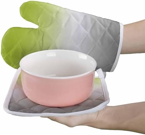 Quilted Cotton Terry Cloth Oven Mitt, Pot Holder Ombre Grass Green