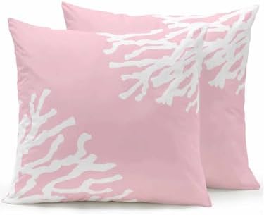 Outdoor Pillows Waterproof Set of 2, Coral Pink Patio Throw Pillows